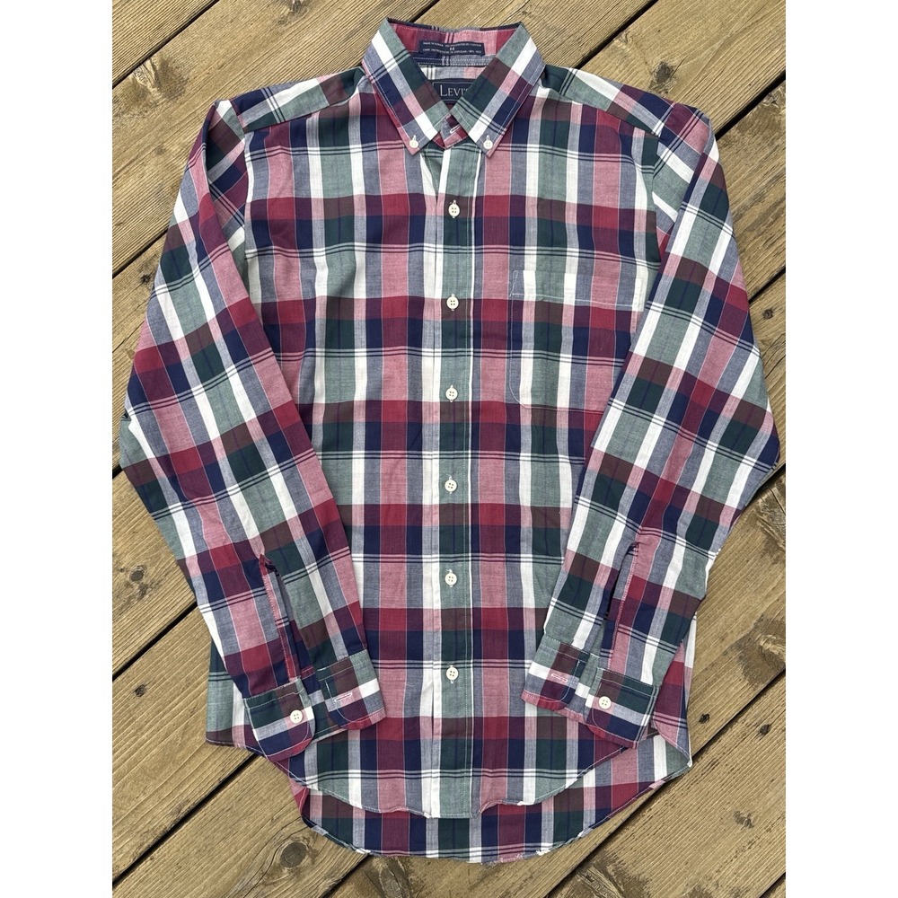 Vintage Levis Plaid Button Down Shirt Mens M Long Sleeve Cotton